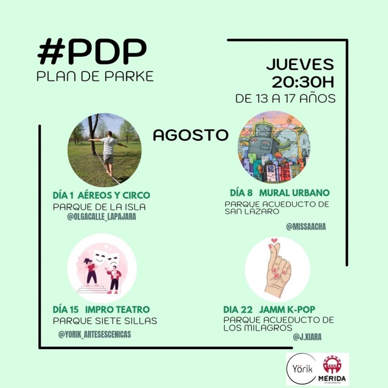 El Plan de Parke ofrece desde este jueves talleres de circo, teatro, murales urbanos y bailes K- Pop en cuatro grandes zonas verdes de la ciudad