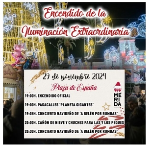 La Plaza de España acoge esta tarde una gran fiesta para celebrar el encendido de más de un millón de luces led que iluminarán la Navidad en Mérida